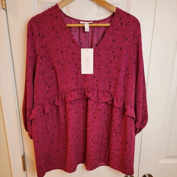 Ingrid & Isabel Ruffle 3/4 Sleeve Pullover Maternity Blouse Large NWT - Picture 5 of 9